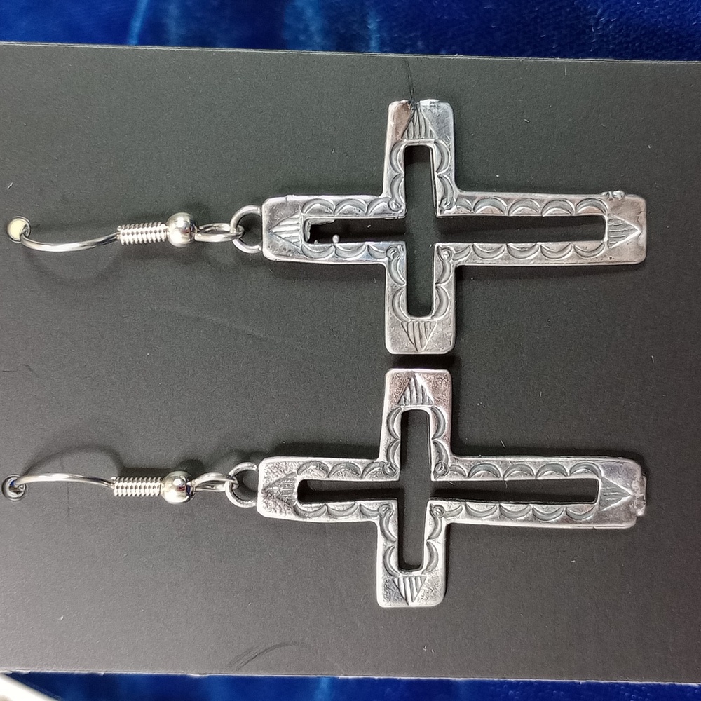 Sterling Silver Cross Dangle Earrings - Picture 2 of 10